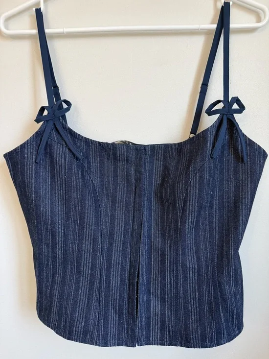 Lioness Charismatic Denim Corset top size Large Dark denim pinstripe - Picture 3 of 6